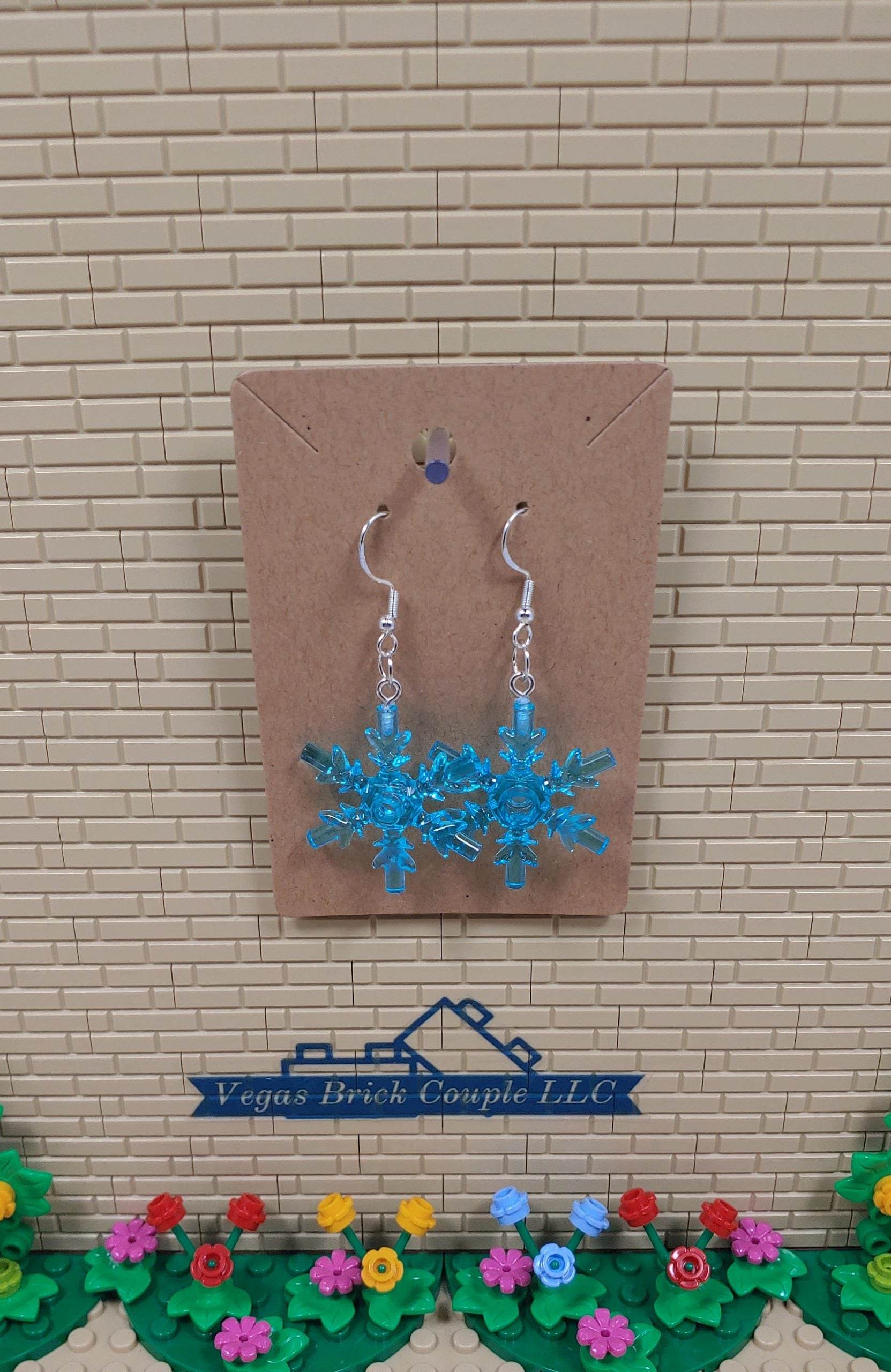 Lego® Transparent Blue Snowflake Dangling Silver Plated Hook Earrings