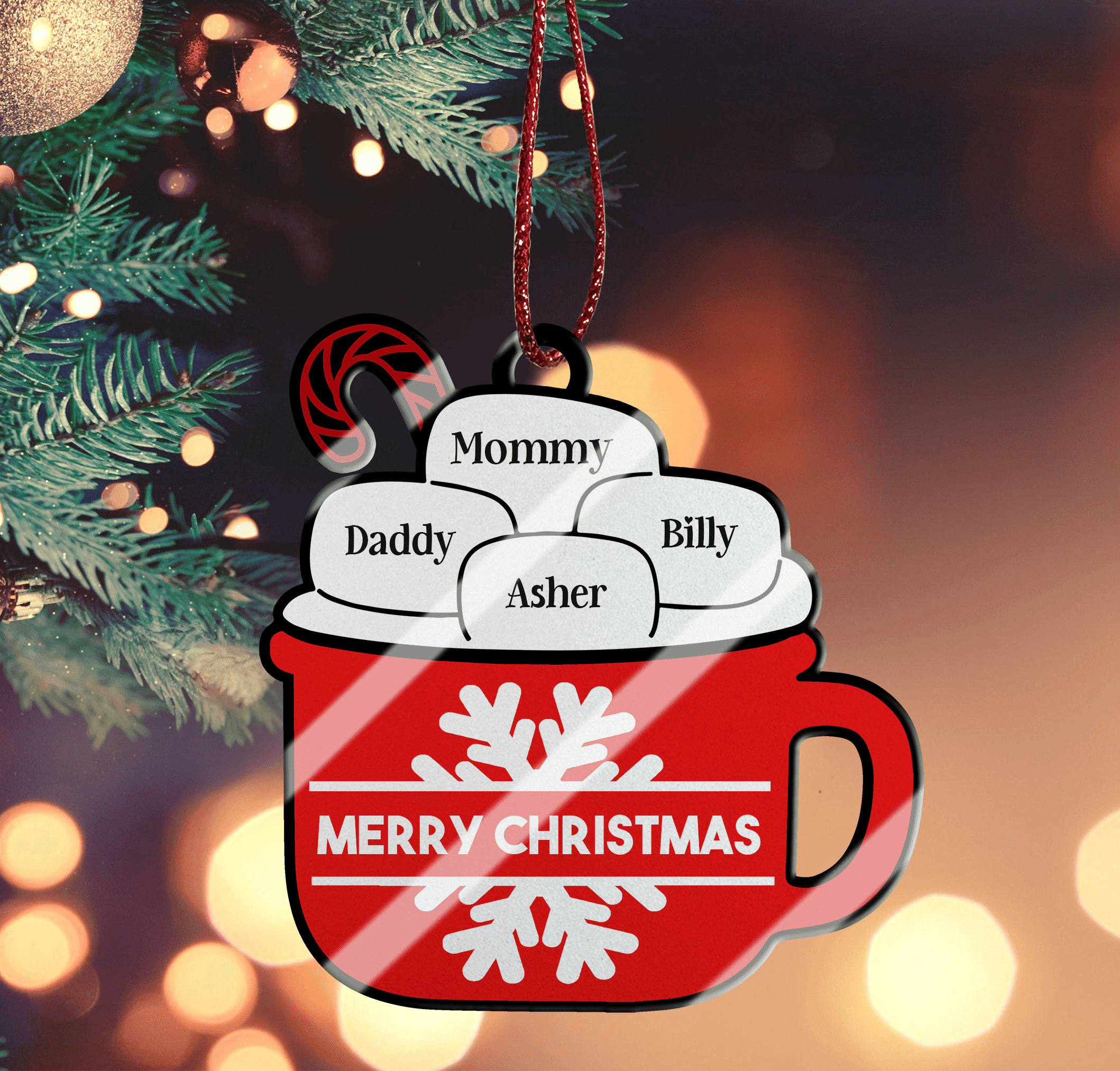 Christmas Family Hot Chocolate Ornament - Custom Ornament Acrylic - Christmas Gift for Family, Couples, Friends, Babies, Mothers and Grandma