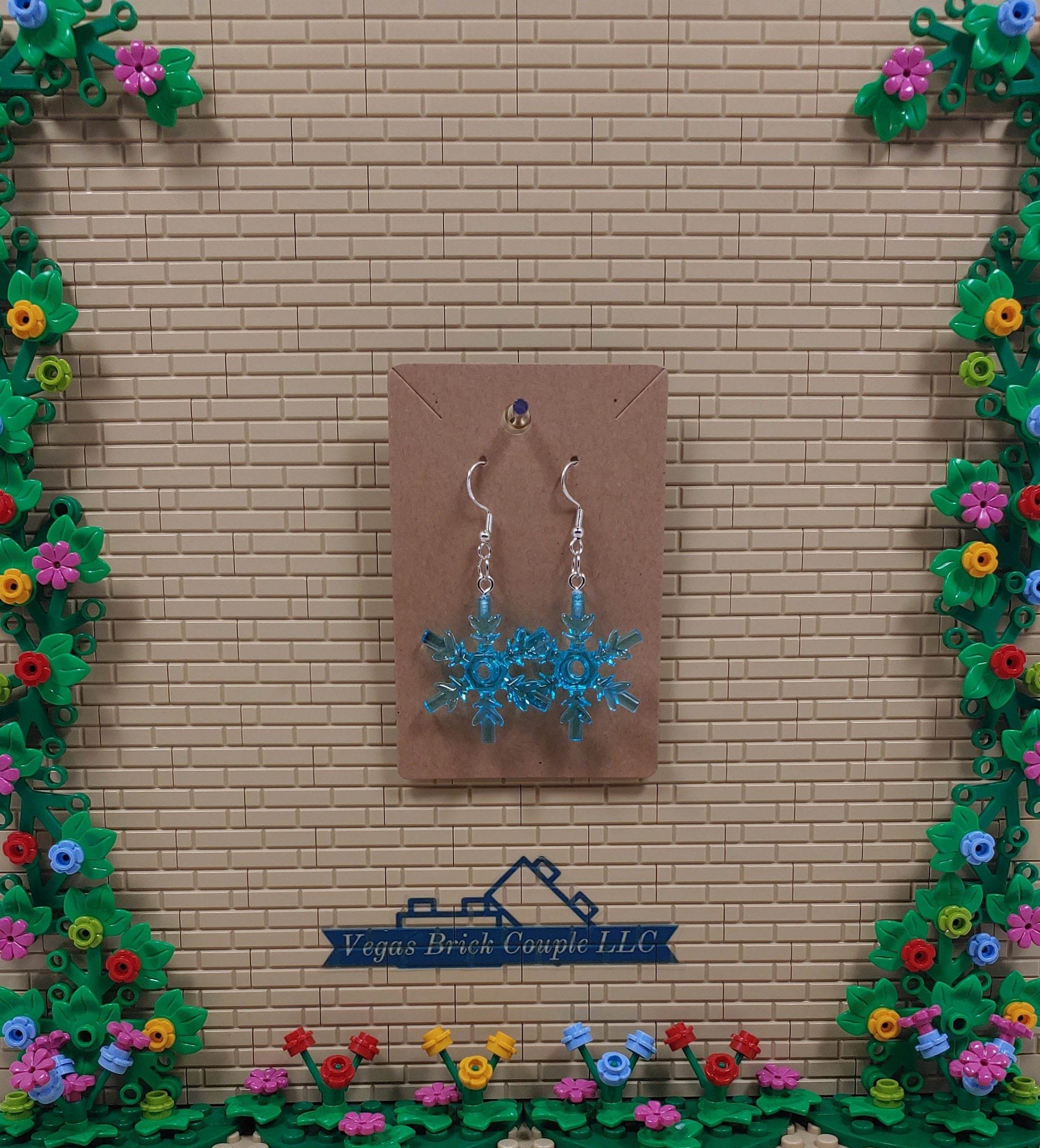 Lego® Transparent Blue Snowflake Dangling Silver Plated Hook Earrings