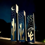 Desert Night Luminary Pillar w/ Solar Cap - Hollow Cactus | 12-inch, 14-inch, 16-inch