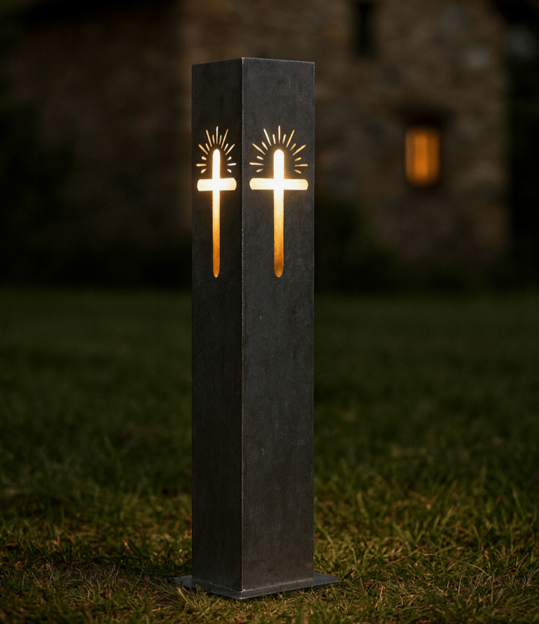Eternal Light Solar Pillar - Steel Cross