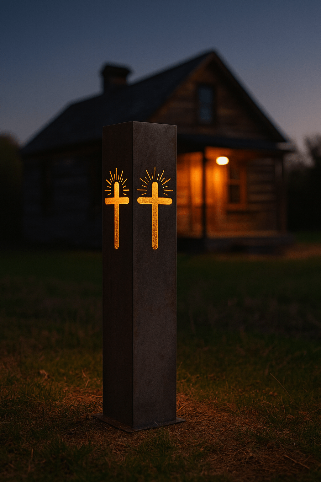 Eternal Light Solar Pillar - Steel Cross