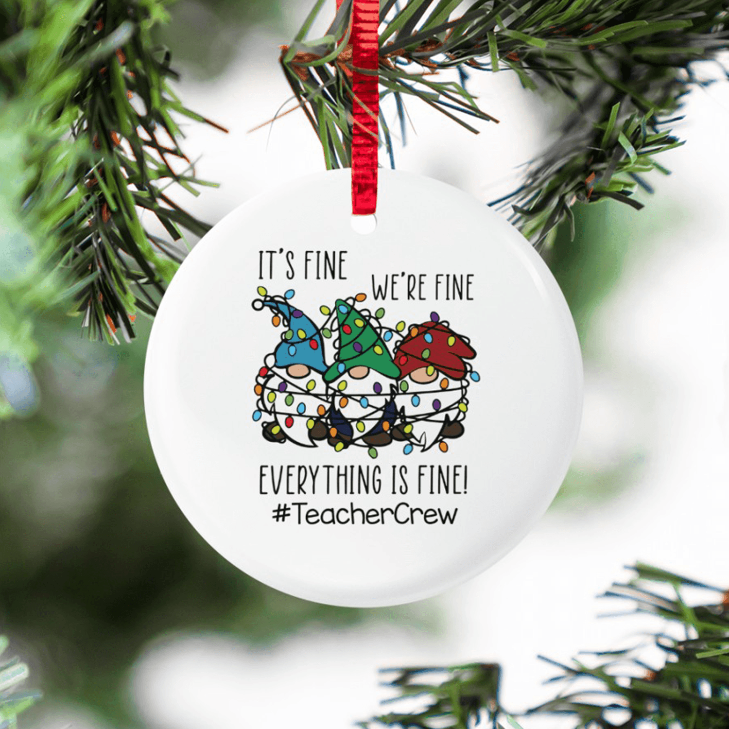 Funny Christmas Ornament - Circle Ceramic Ornament - Personalized Christmas Gift for Teacher, Kindergarten, Preschool, Pre K, Paraprofessional