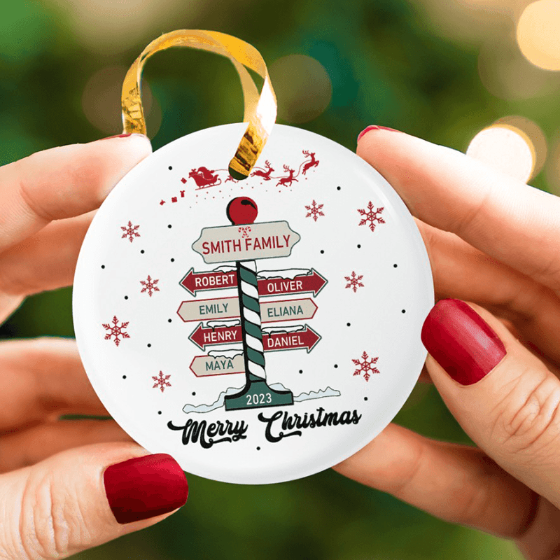 Family Christmas Tree - Circle Ceramic Ornament - Personalized Christmas Gift for Birthday, Loving, Funny Gift for Grandma/Nana/Mimi, Mom, Wife, Grandparent