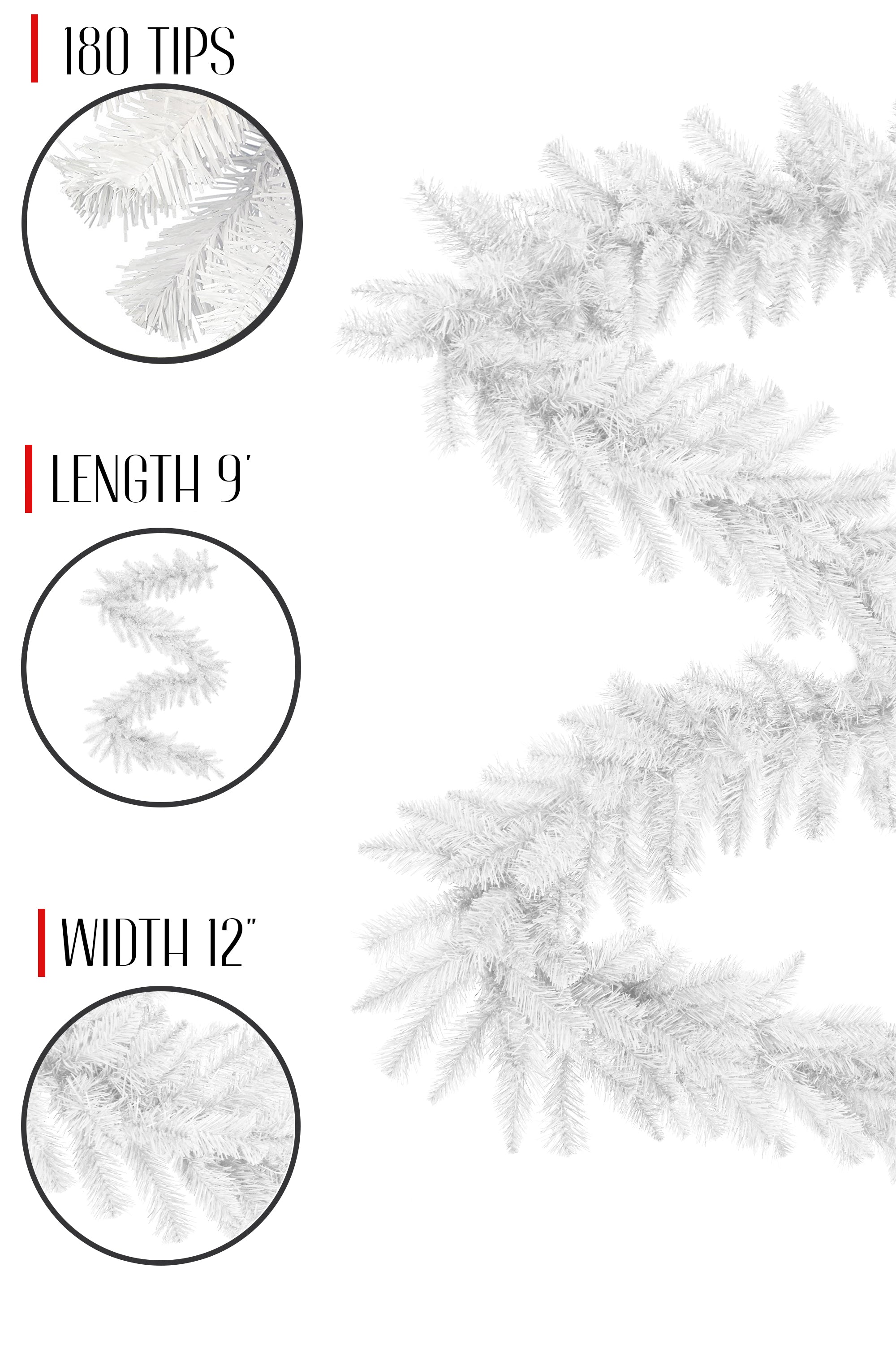 9' White Tapered Salem Pine Garland