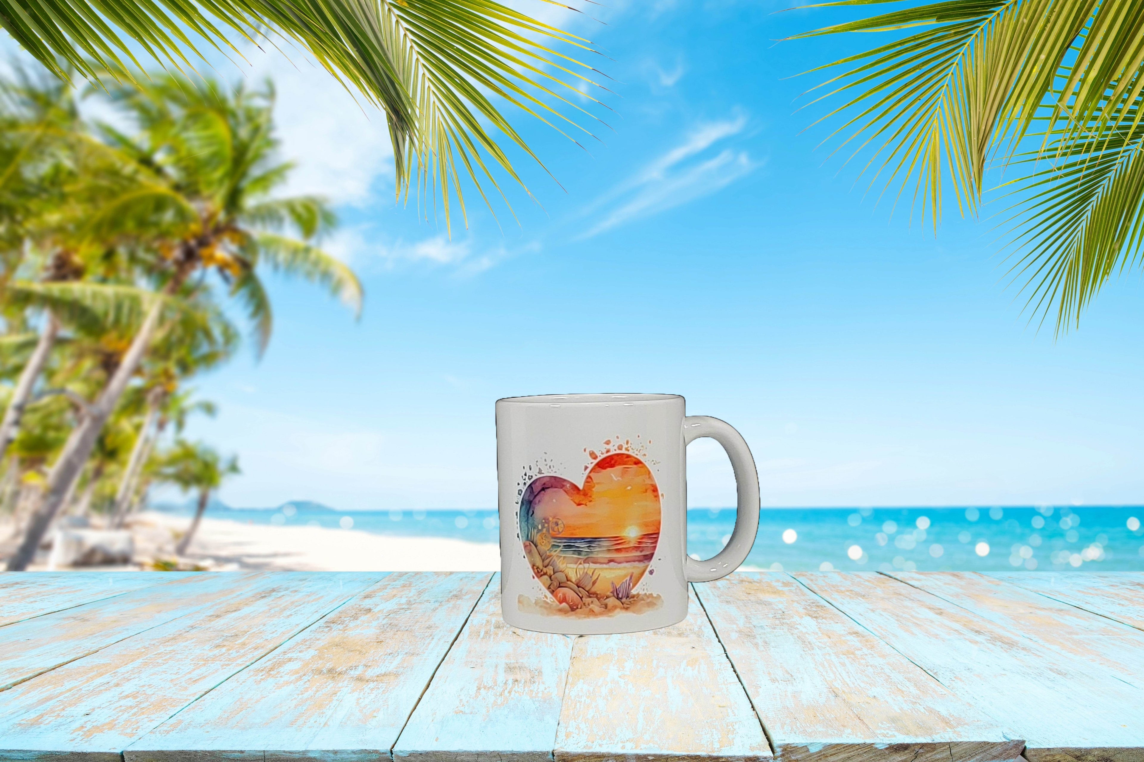 Beautiful Beach Scene in Heart Mug