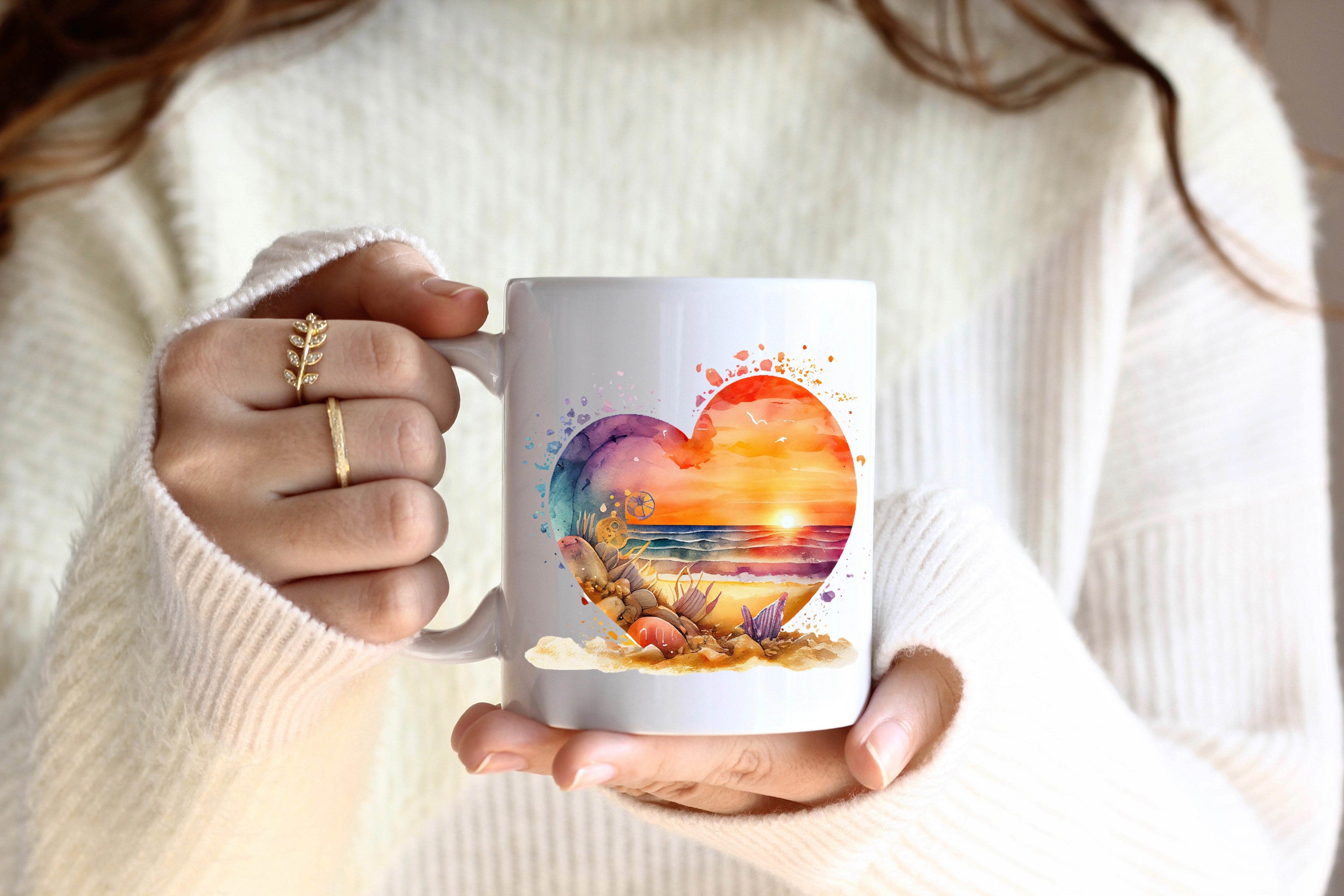Beautiful Beach Scene in Heart Mug