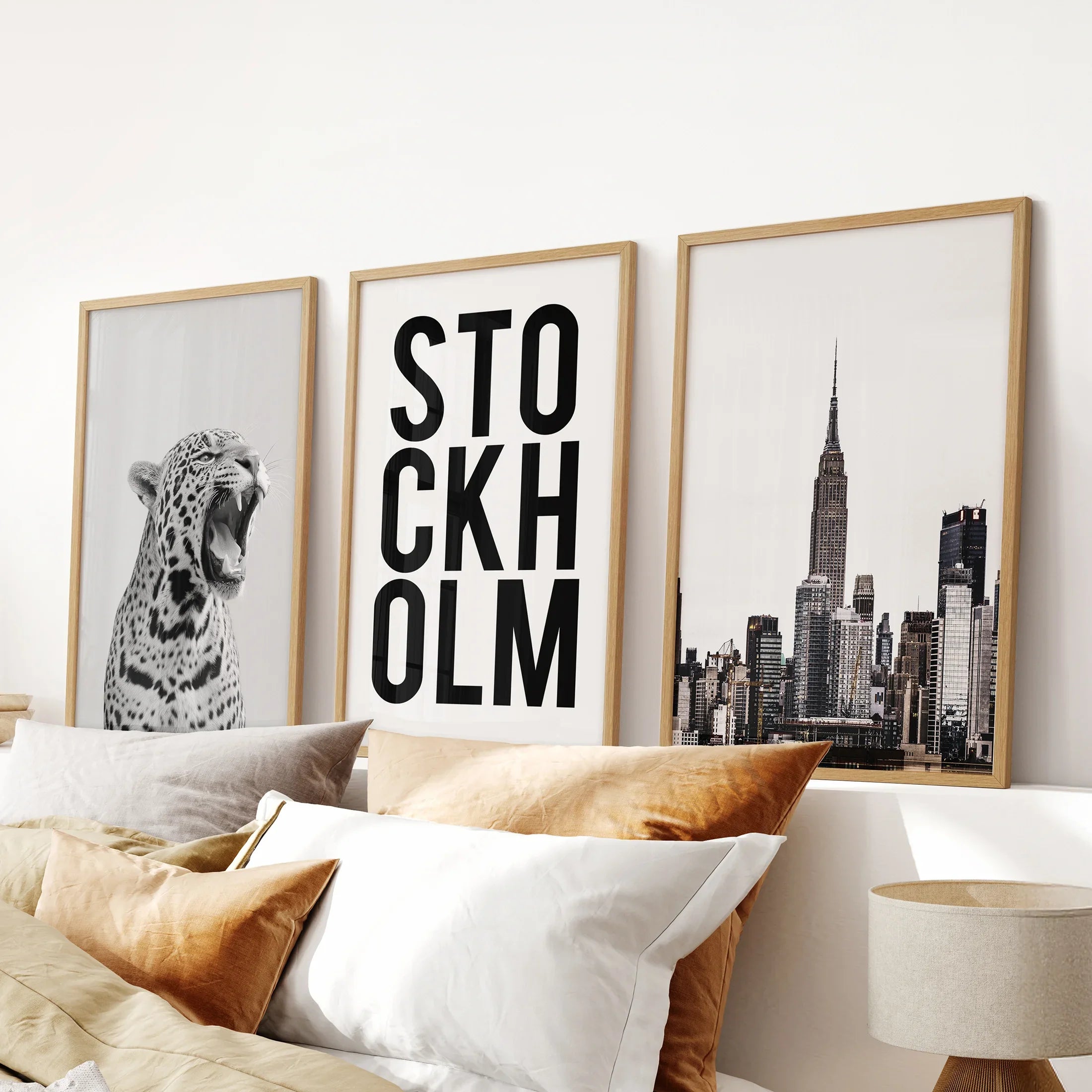 Black White Leopard & Stockholm. Fashion Wall Art Set of 3