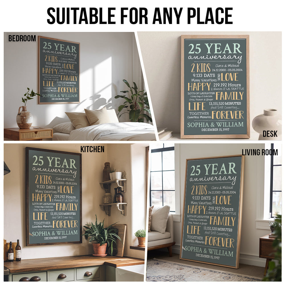 25-Year Milestone Anniversary Couple - Personalized Poster/Canvas Print - Gift For Her/Him, Husband/Wife, Couples on Anniversary, Valentine's Day