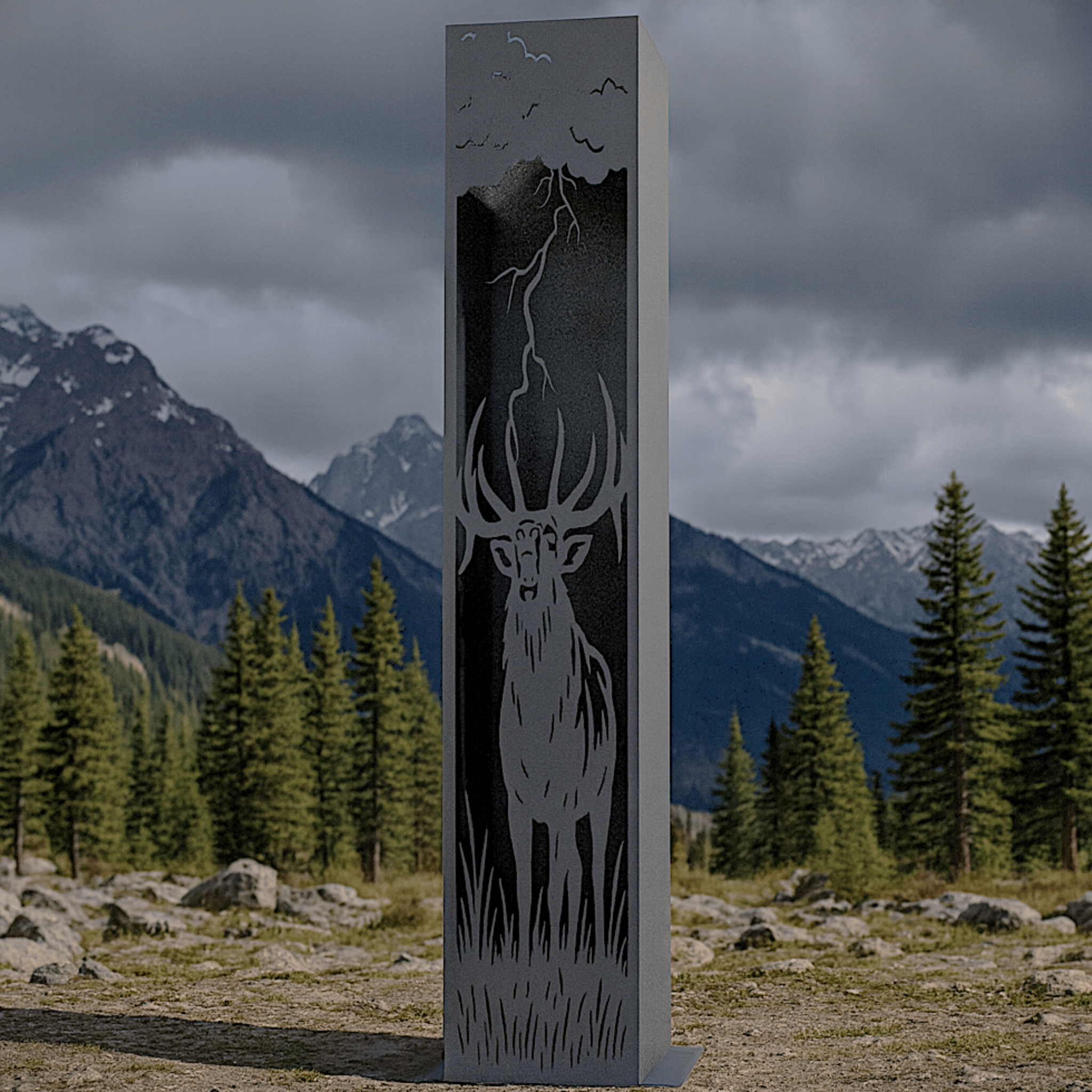Monarch of the Storm Solar Pillar - Bull Elk - Steel