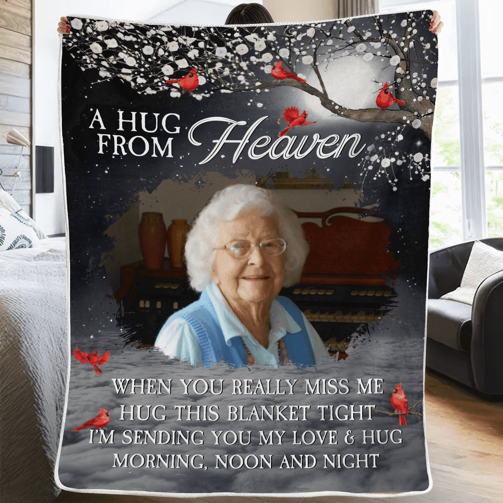 Custom Photo A Hug From Heaven | Memorial Sympathy Personalized Gift for Family Members, Grandpa, Dad | Blanket