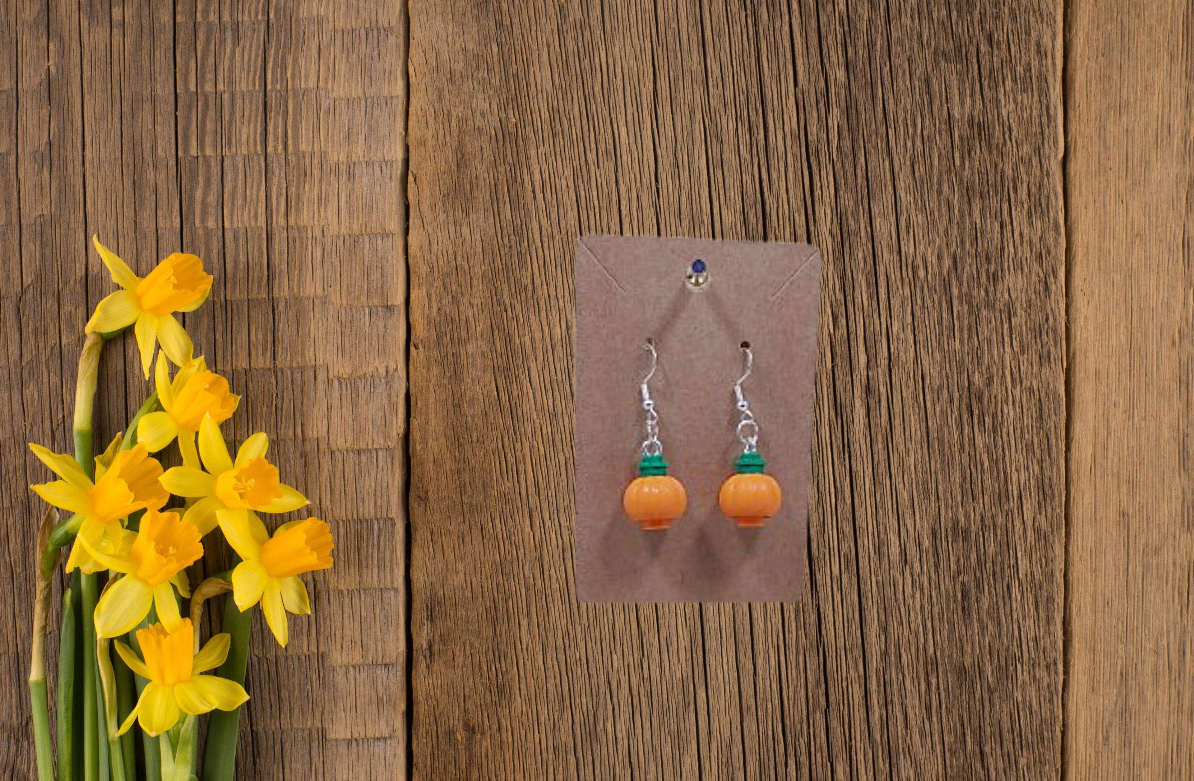 Lego® Pumpkin Dangling Silver Plated Hook Earrings