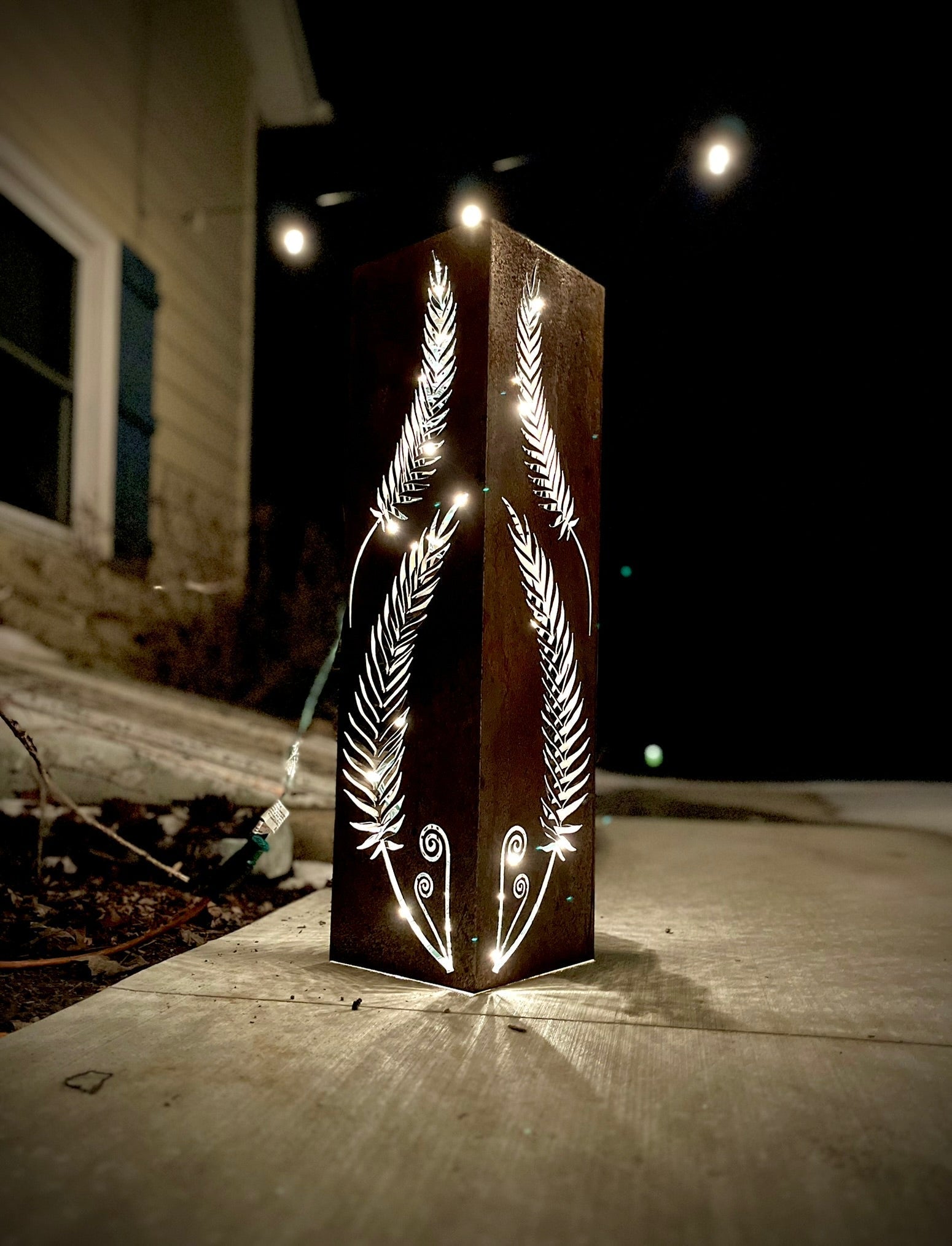 Rustic Metal Fern Luminary | Garden Column