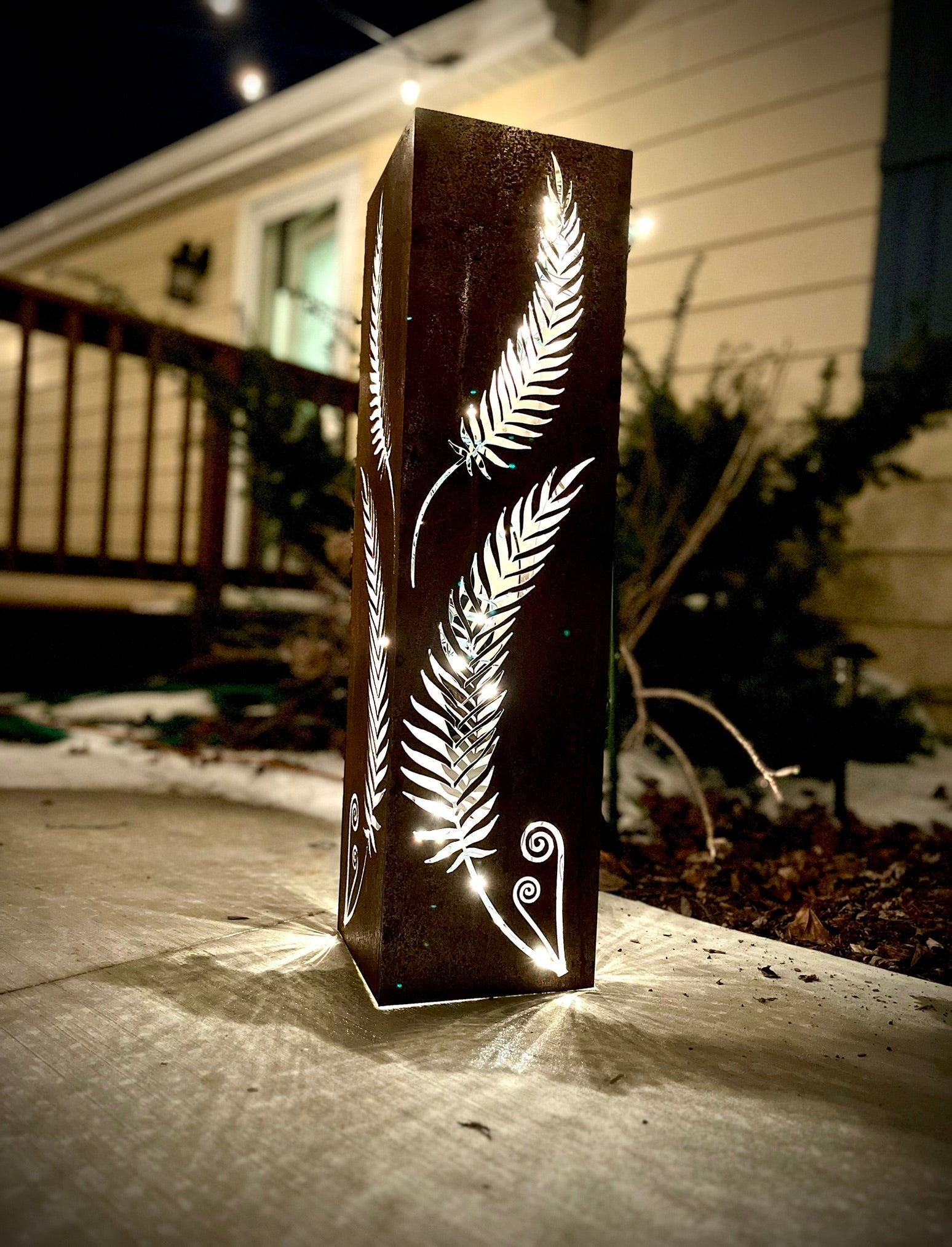 Rustic Metal Fern Luminary | Garden Column