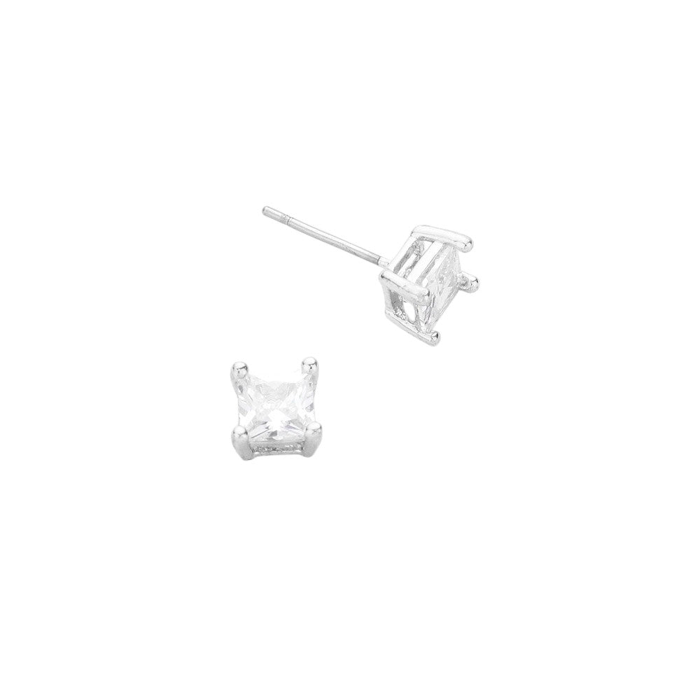 5mm Square Crystal Cubic Zirconia Stud Earrings in Clear Gift Box - Ready to Gift