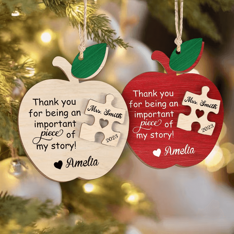 Teacher Christmas Ornament - Personalized 2 Layers Wooden Ornament - Christmas Gift for Teacher, Kindergarten, Preschool, Pre K, Paraprofessional