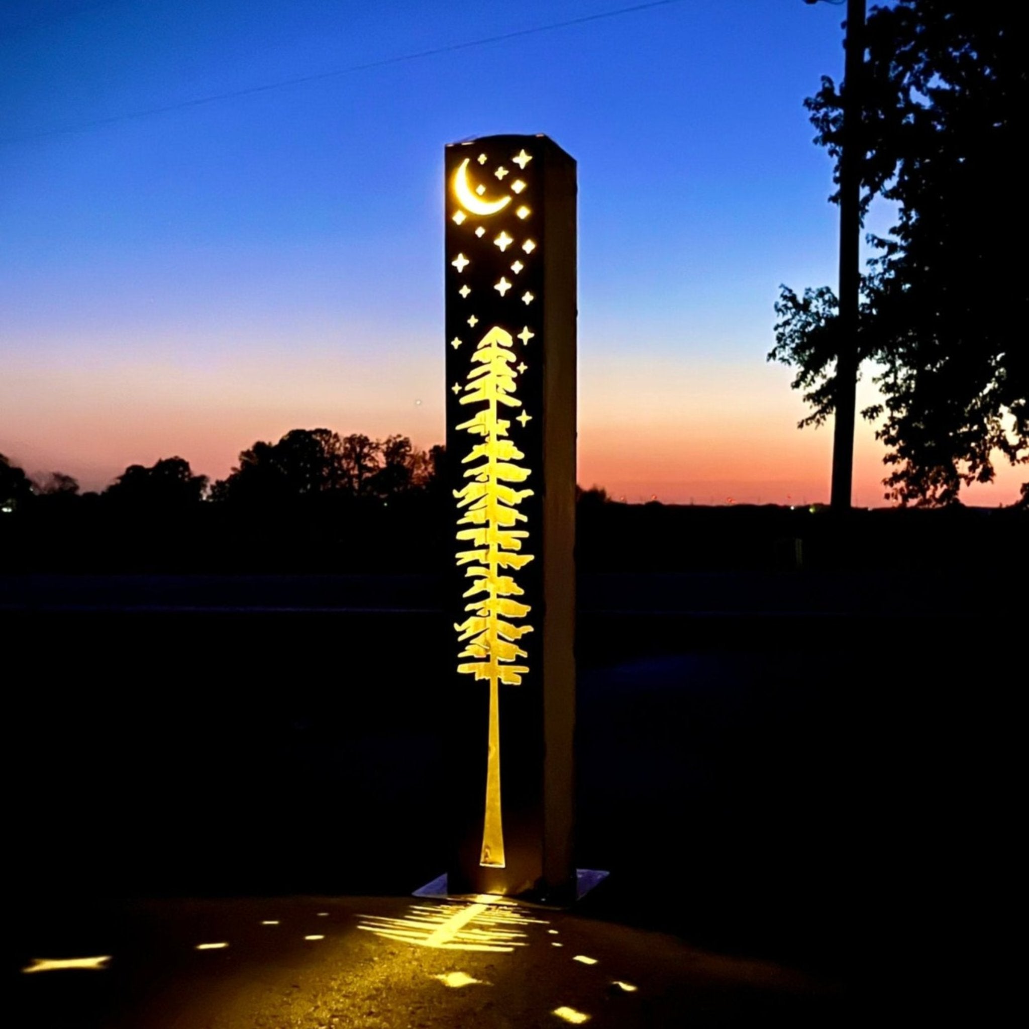XL Pine Night Sky Solar Luminary Pillar | Steel